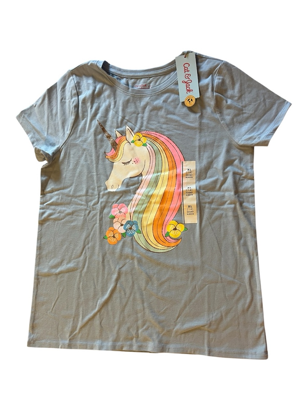 Cat & Jack Light Blue Unicorn Rainbow Graphic Tee